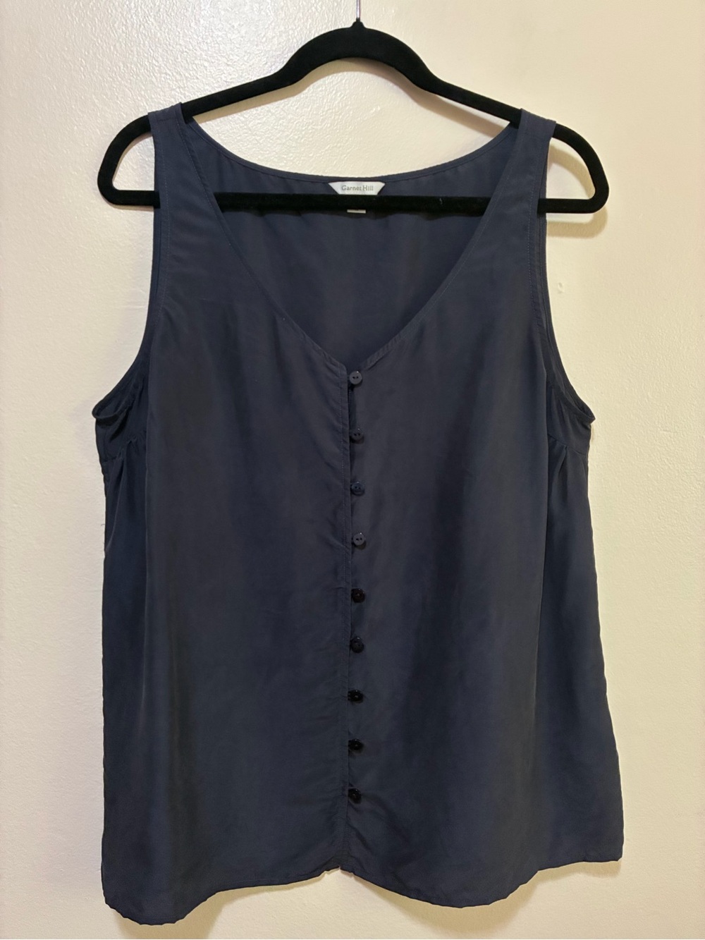 Garnet Hill Silk  Navy Button-Front Sleeveless Top size 14